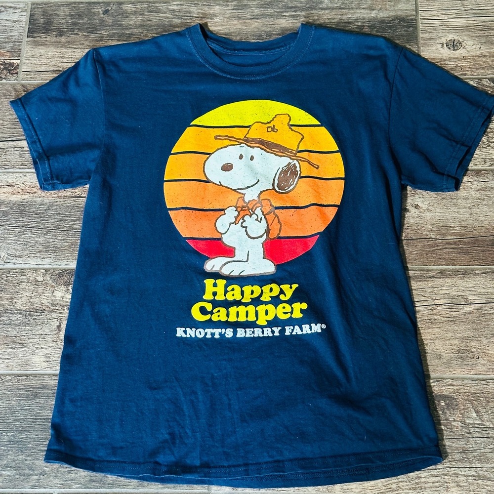 Knott's Berry Farm - Snoopy - Blue T-Shirt Men's Small S Happy Camper - No Tag